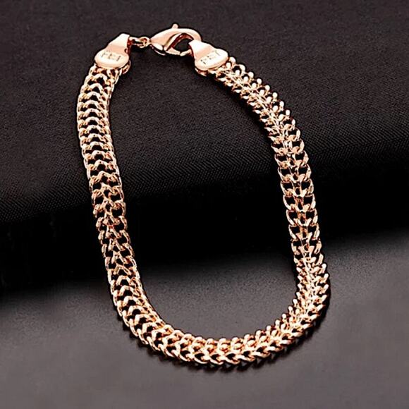 Rose Gold Double Weaving Chain Link Bracelet - Picture 3 of 6
